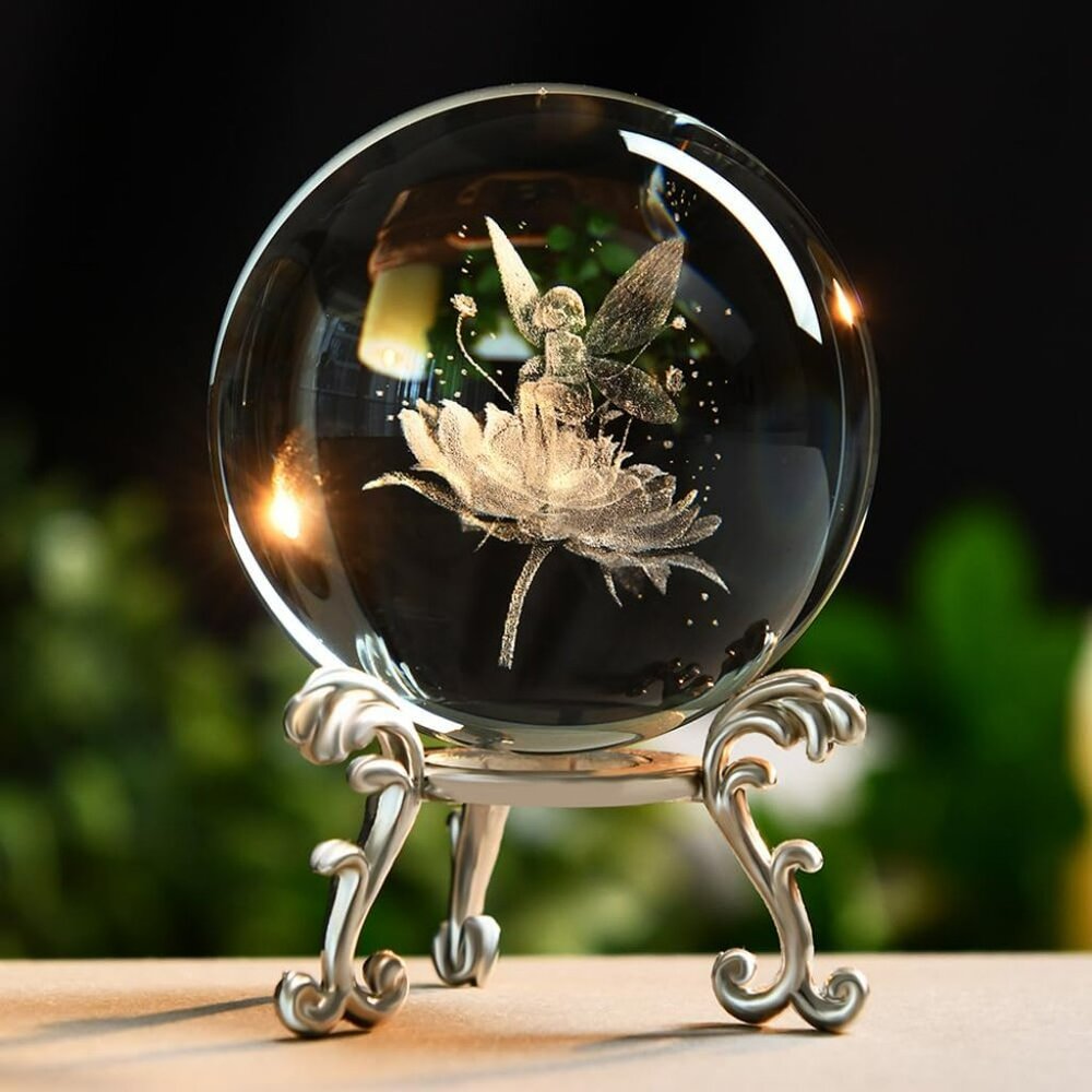 Flower Fairy Dancing‎ on a Flower Crystal Ball with Stand Stunning 3D